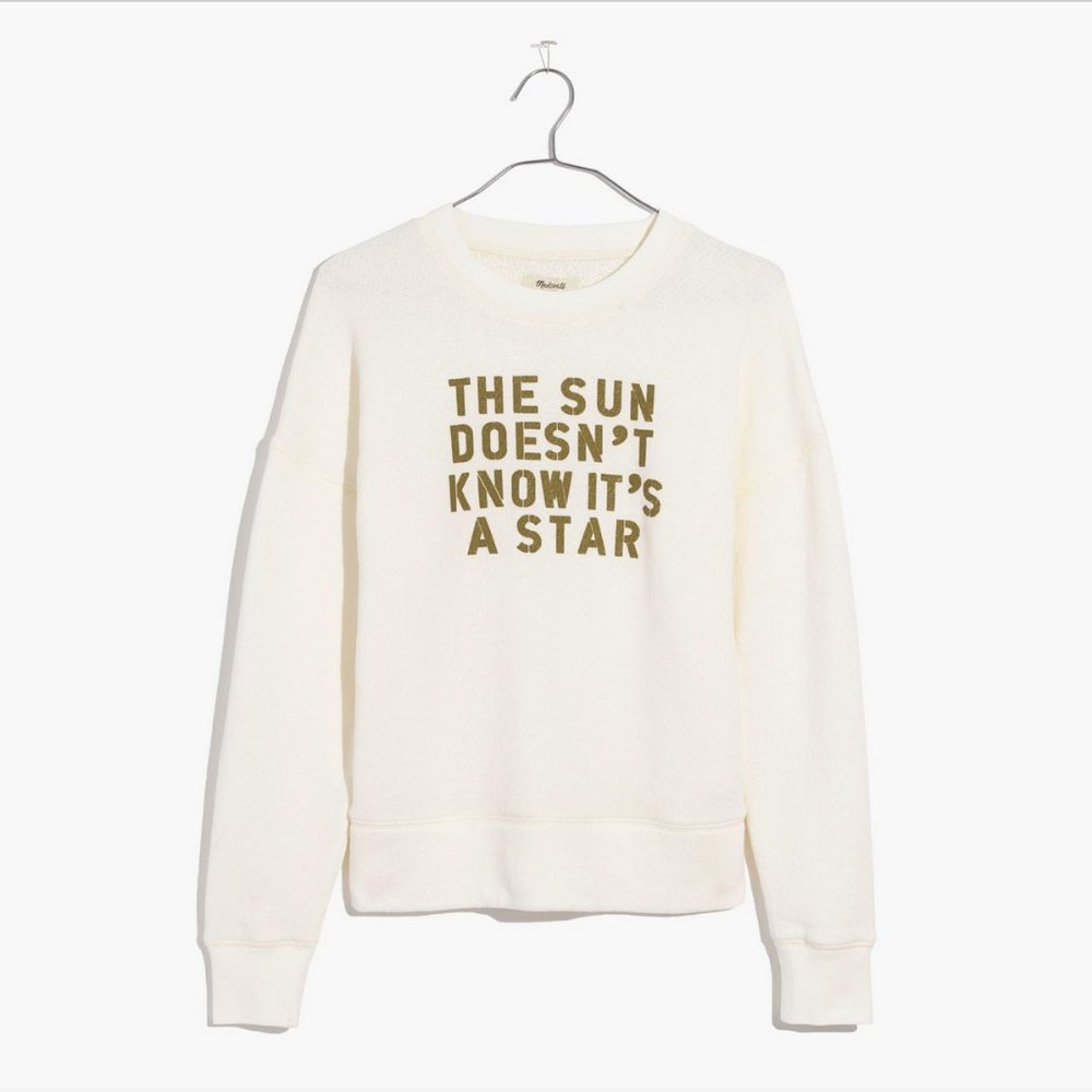 MADEWELL IVORY LONG SLEEVE GRAPHIC COTTON COMFY SWEATSHIRT